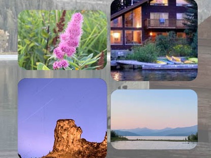 Beauty of Granite Creek Marina: flowers, the cabin, Chimney Rock, and Priest Lake