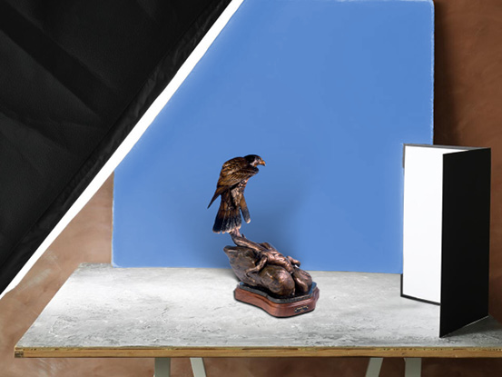 Photo shoot of Falcon sculpture.