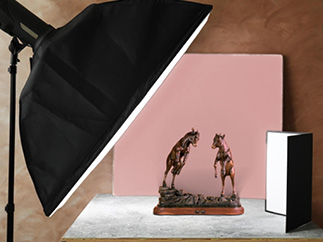 Photo shoot of goats sculpture.