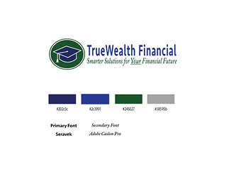 Layout of logo and brand colors and typography.