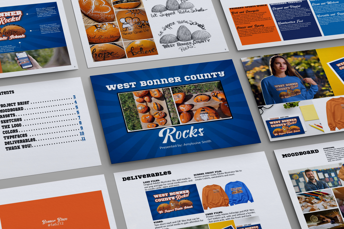 Brand Presentation booklet showing all the design decisions, including symbolism, typography, colors, and strategy for use.